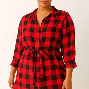 Red and Black Plaid Shirt Dress